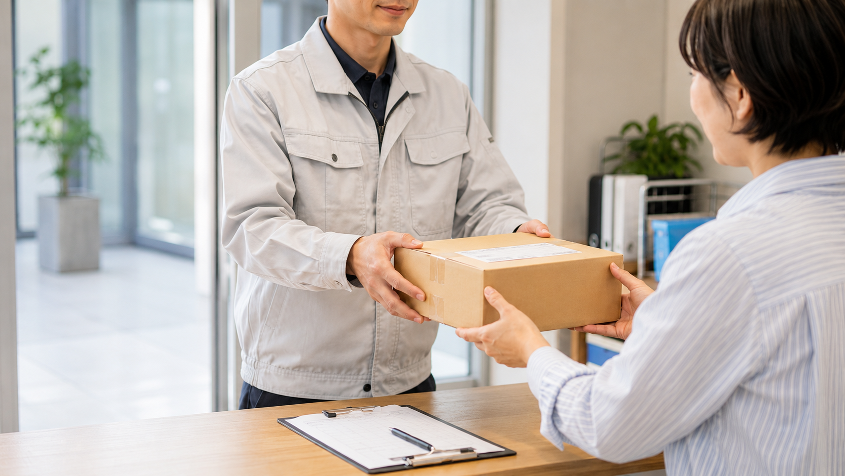 荷物を丁寧に受け渡す信頼感のある配送イメージ
